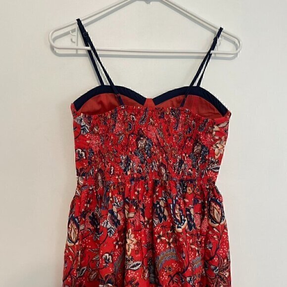NEW NWT BOG COLLECTIVE BAND OF GYPSIES Red Navy Blue Floral Bustier Mini Dress M - Picture 14 of 15